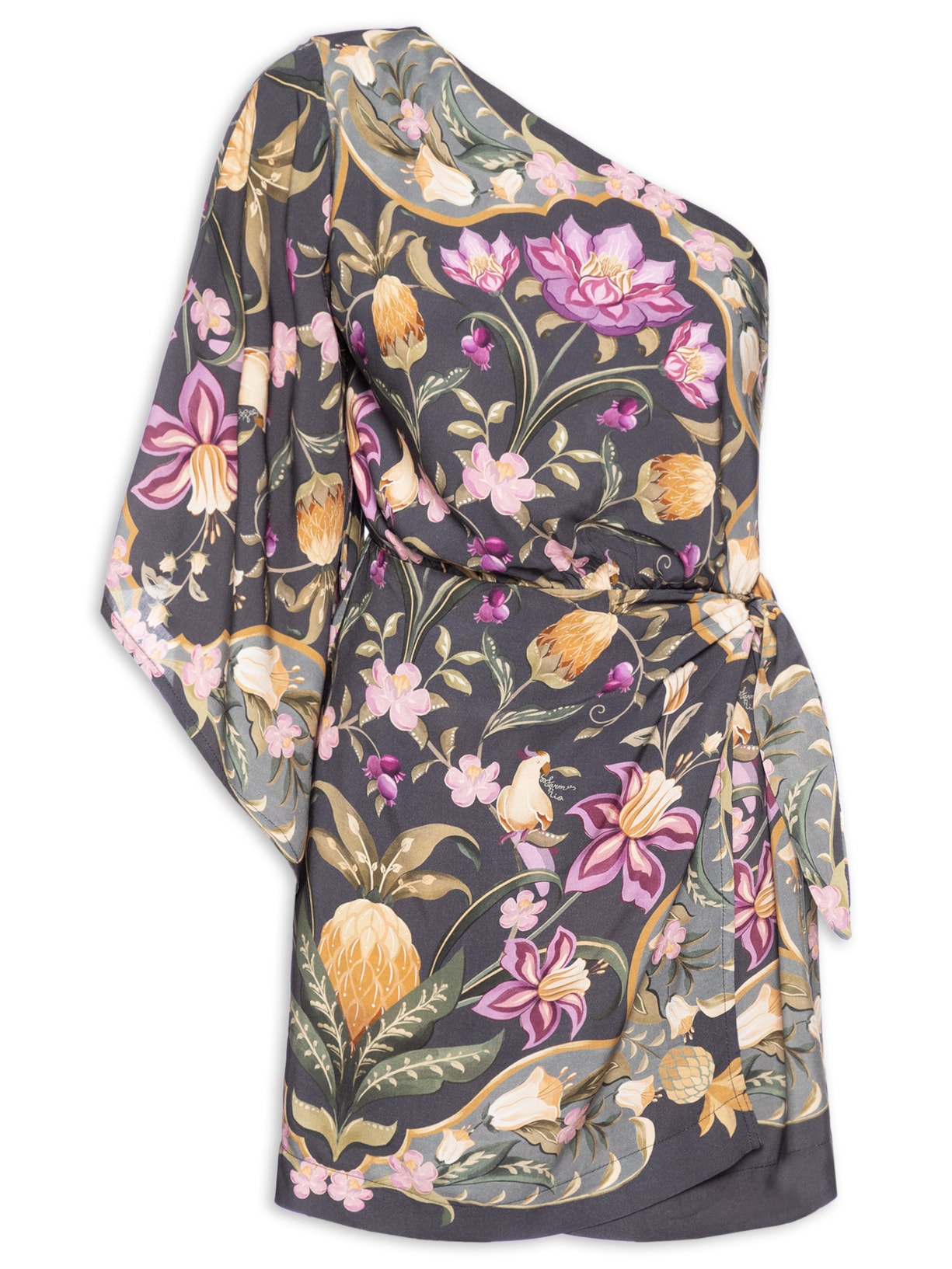 Vestido Ombro Só Lenço Floral Talita - Cinza