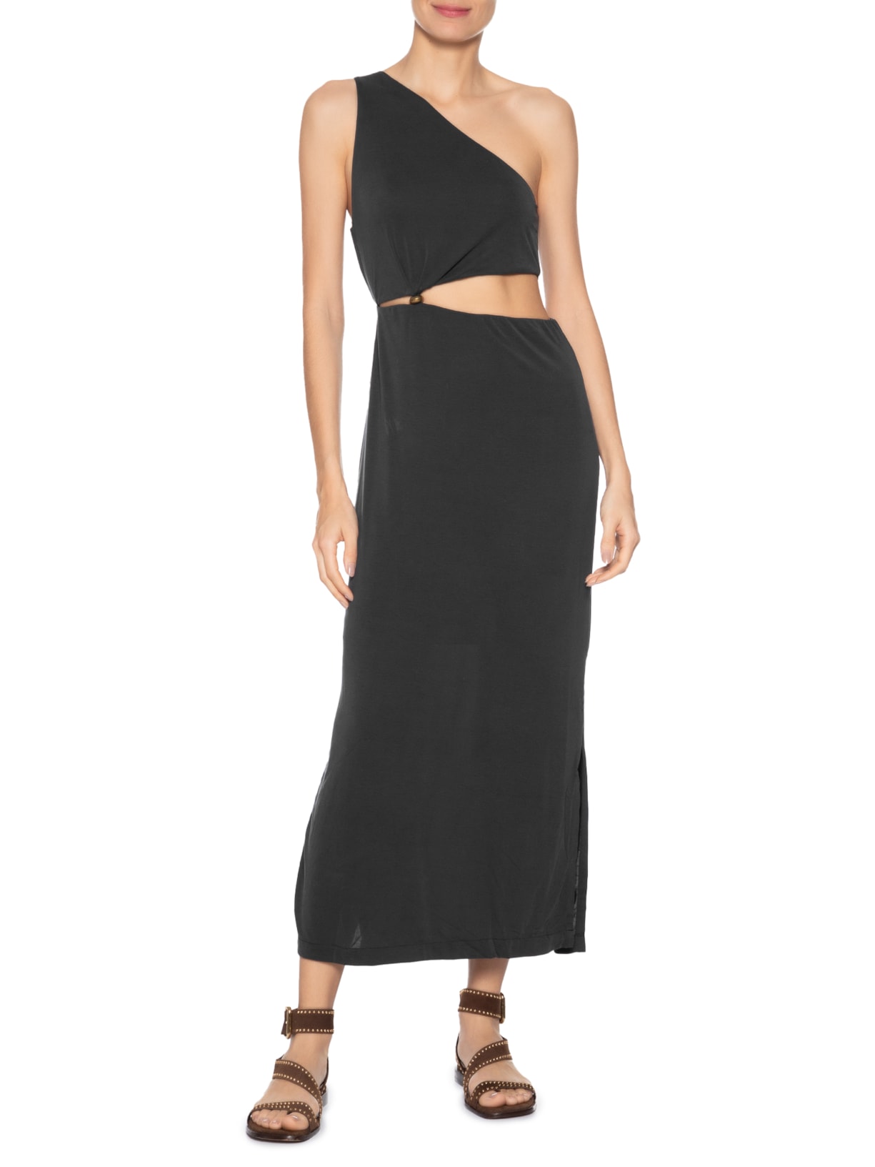 Vestido Ombro Só Metal Preto Maria Filó