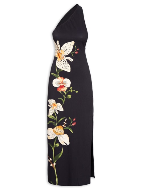 Vestido Ombro Só Selva De Flor - Preto