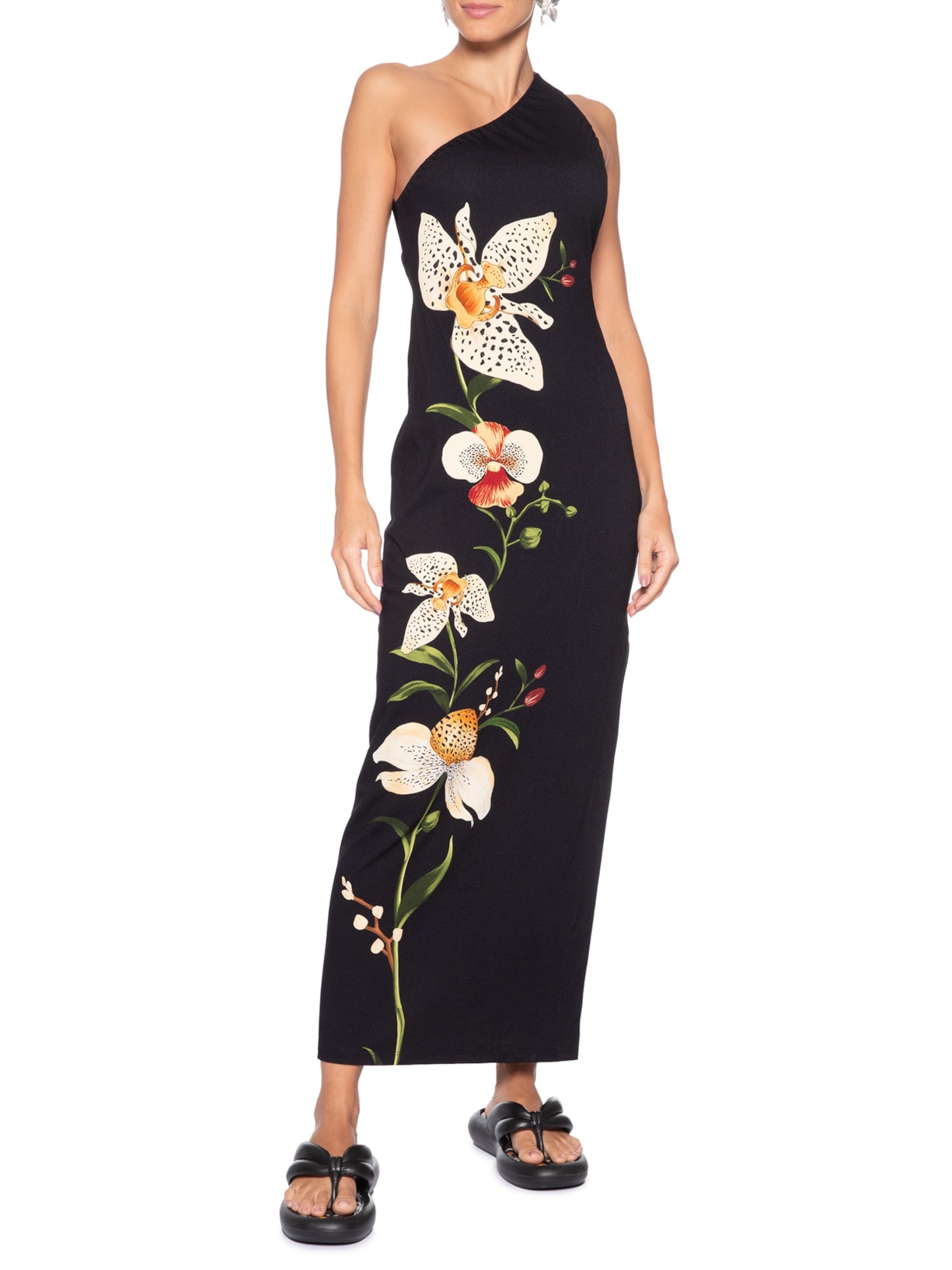 Vestido Ombro Só Selva De Flor Preto Farm