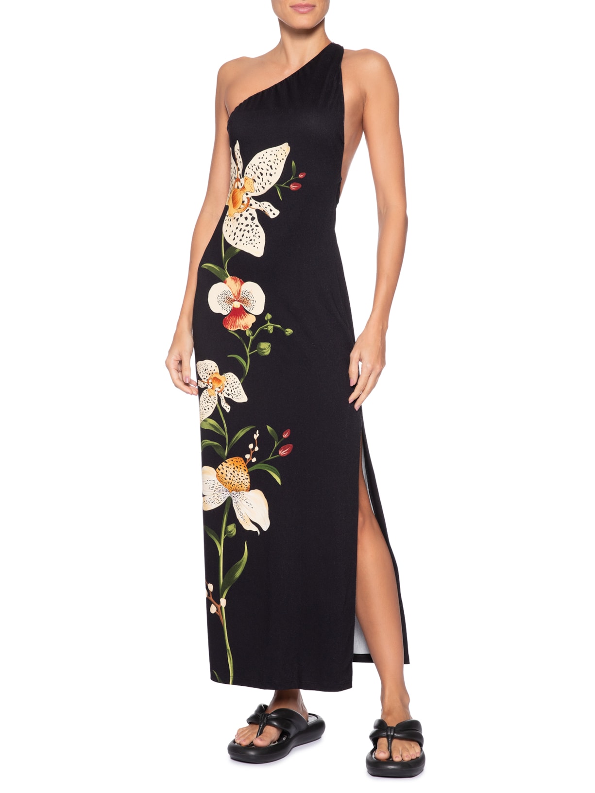 Vestido Ombro Só Selva De Flor Preto Farm