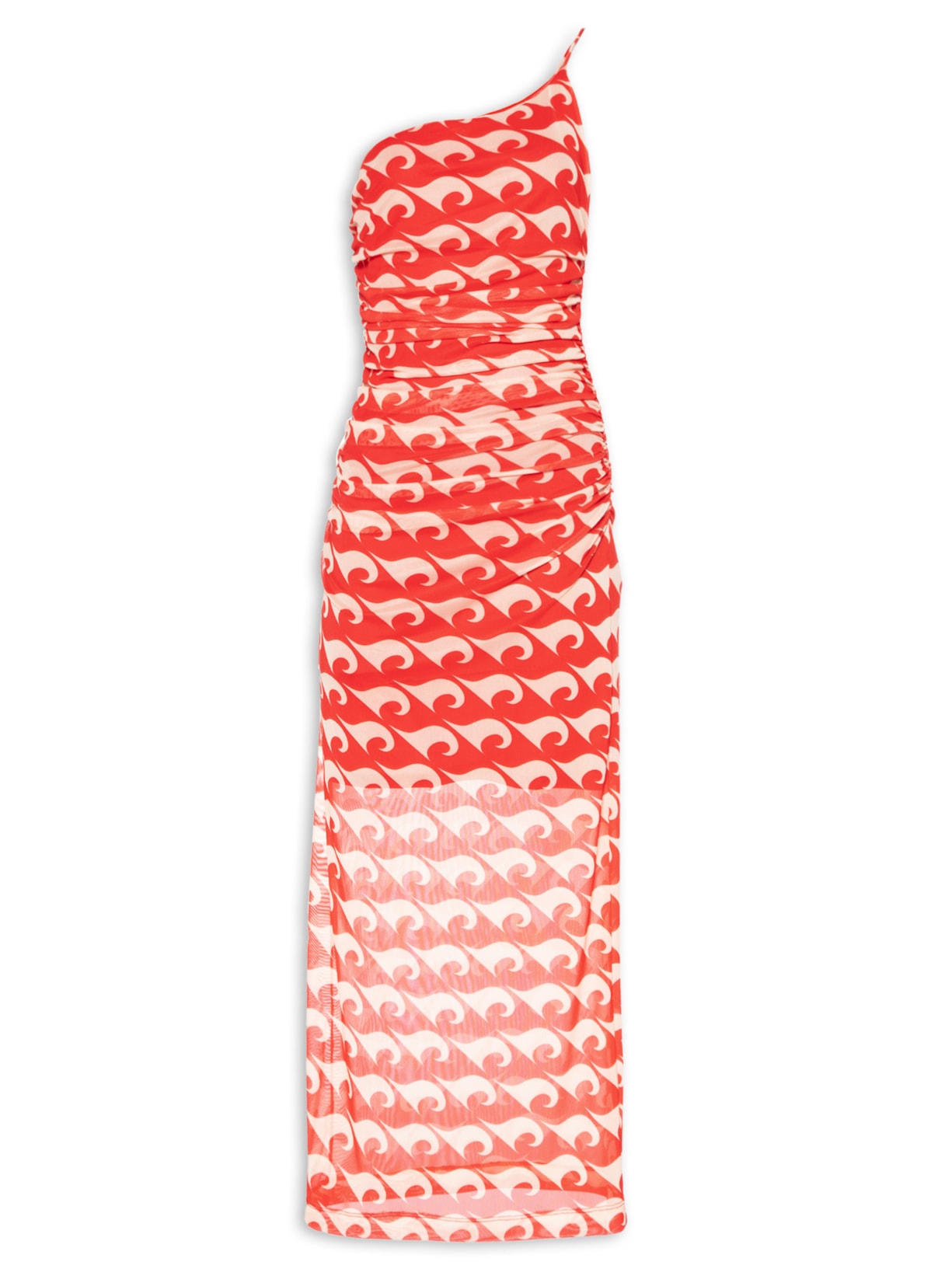 Vestido Ombro Só Tule Estampa Drop - Vermelho