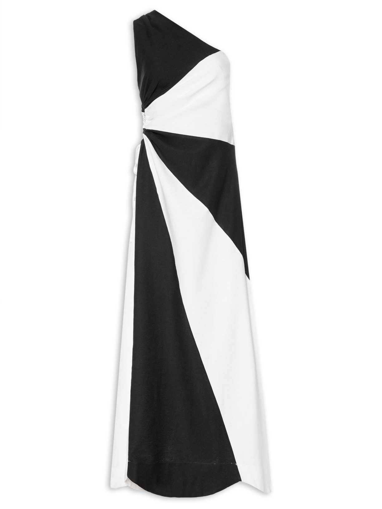 Vestido Ombro Único Bicolor - Preto