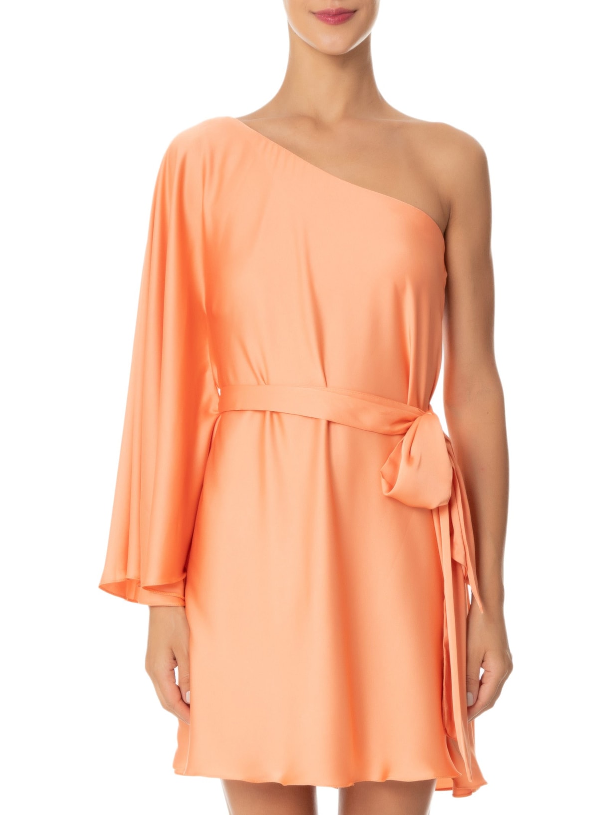 Vestido Ombro Único Cetim Laranja Dress To