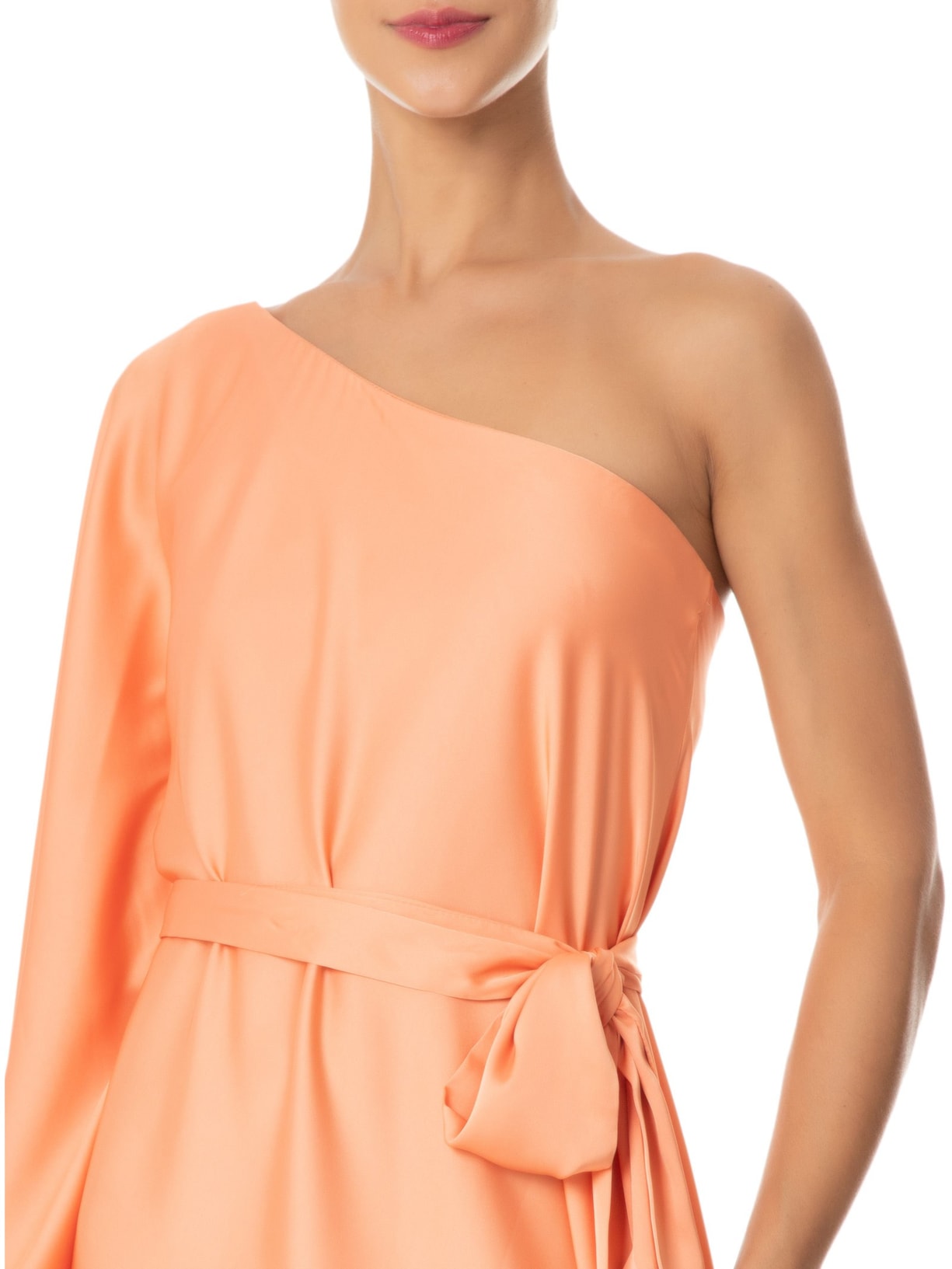 Vestido Ombro Único Cetim Laranja Dress To