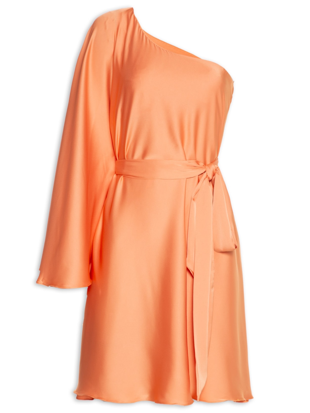 Vestido Ombro Único Cetim Laranja Dress To