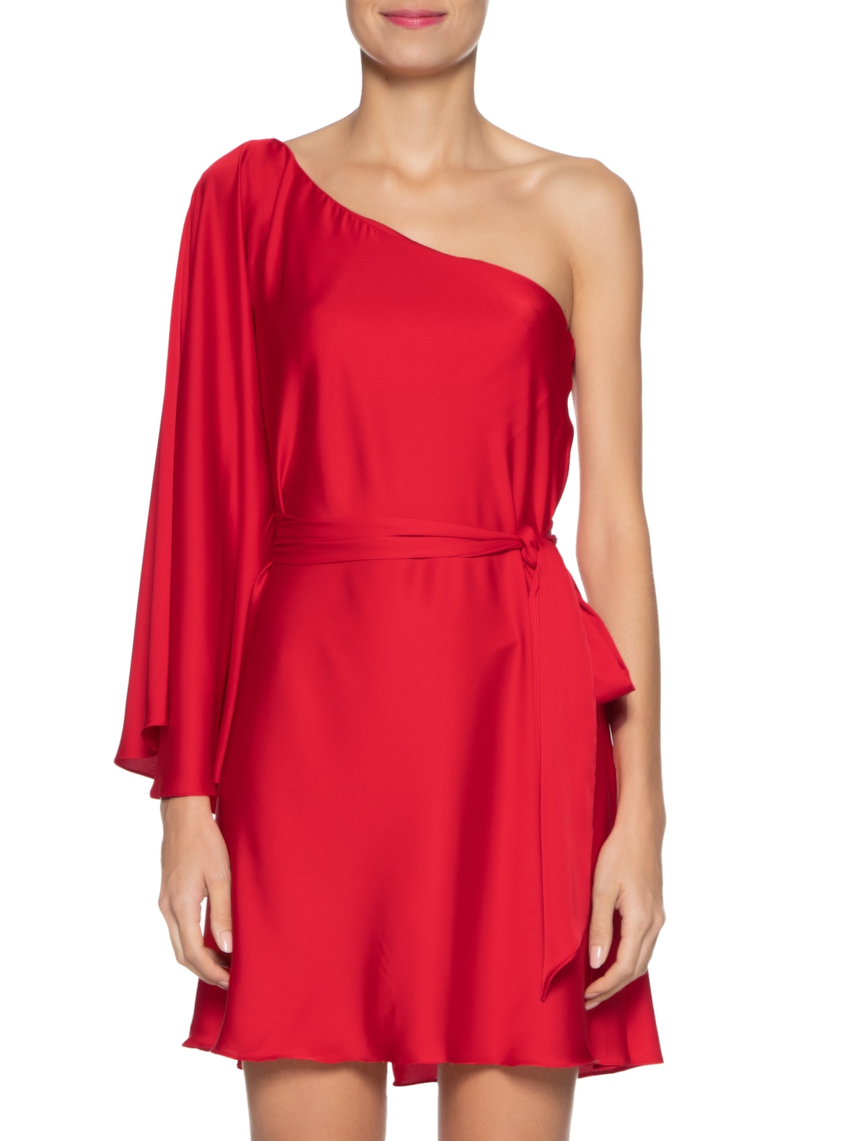 Vestido Ombro Único Cetim Vermelho Dress To