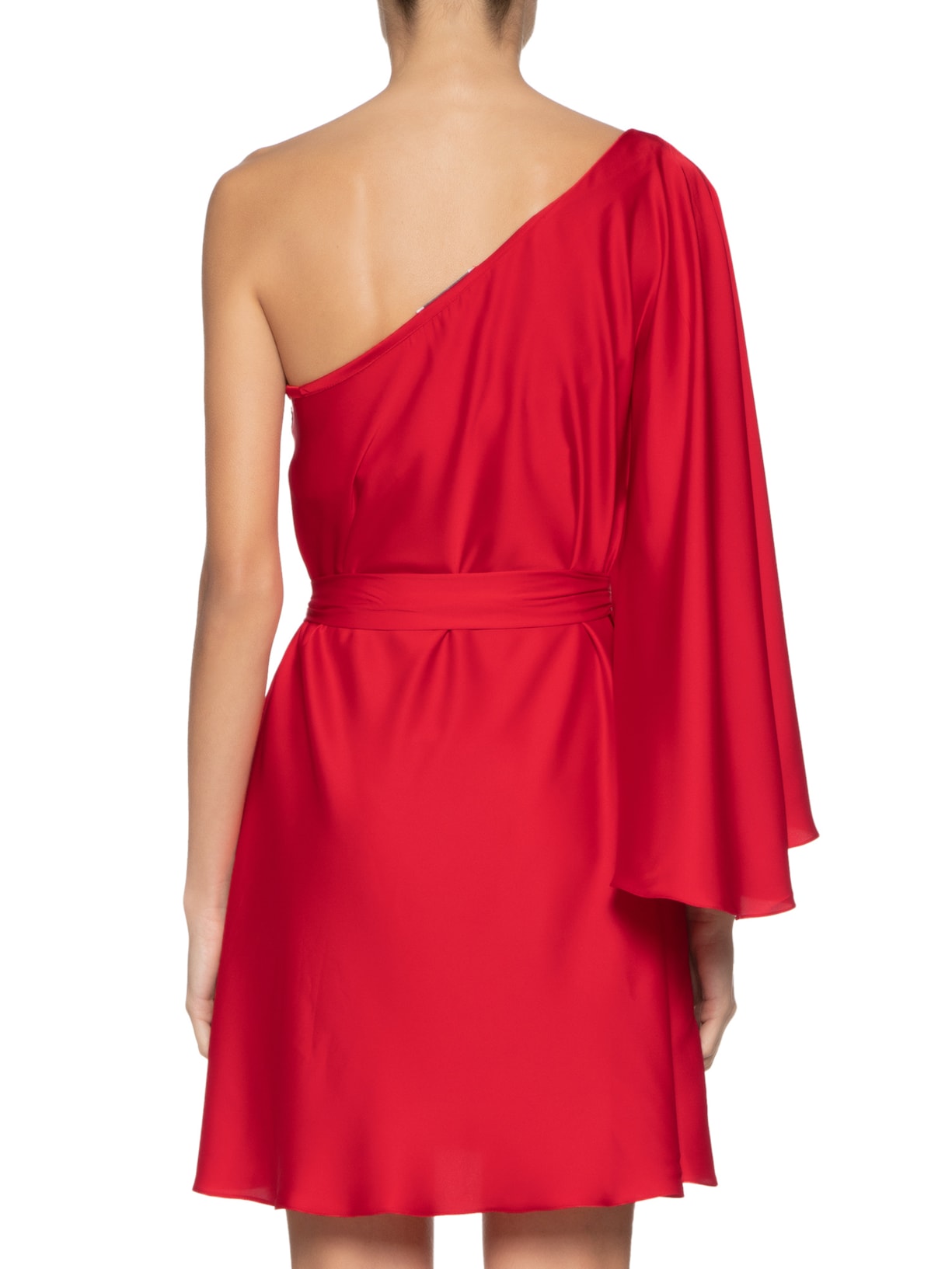 Vestido Ombro Único Cetim Vermelho Dress To