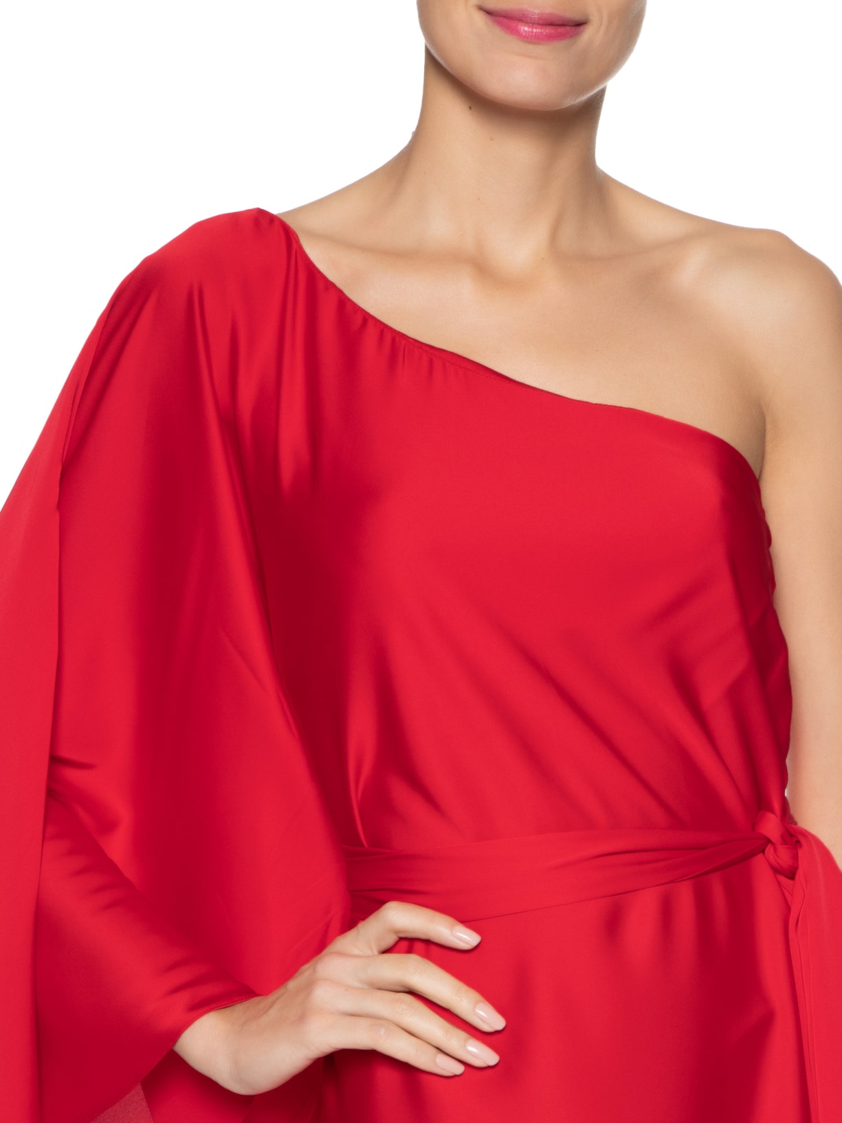 Vestido Ombro Único Cetim Vermelho Dress To