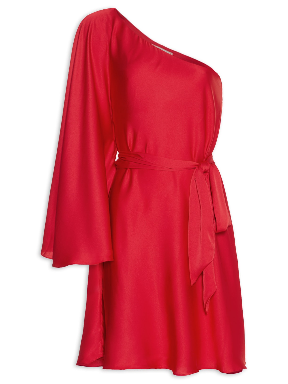 Vestido Ombro Único Cetim Vermelho Dress To