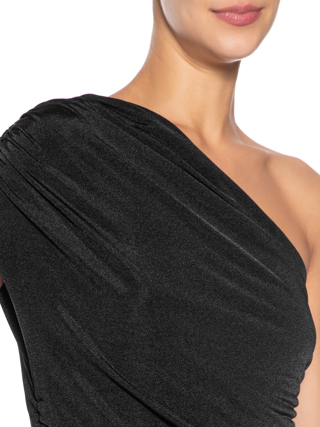 Vestido Ombro Único Com Drapeado Preto '2Essential