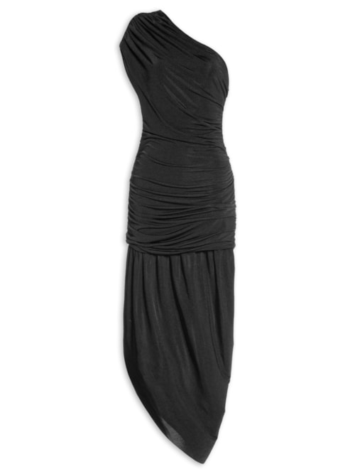 Vestido Ombro Único Com Drapeado - Preto