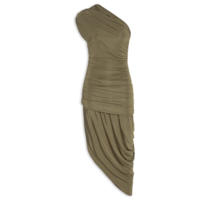 Vestido Ombro Único Com Drapeados - Verde