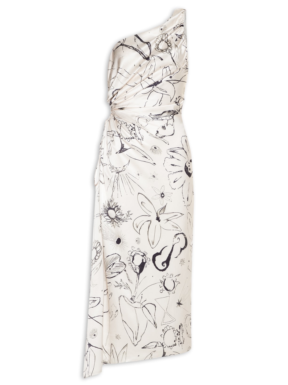 Vestido Ombro único Com Recorte - Off White