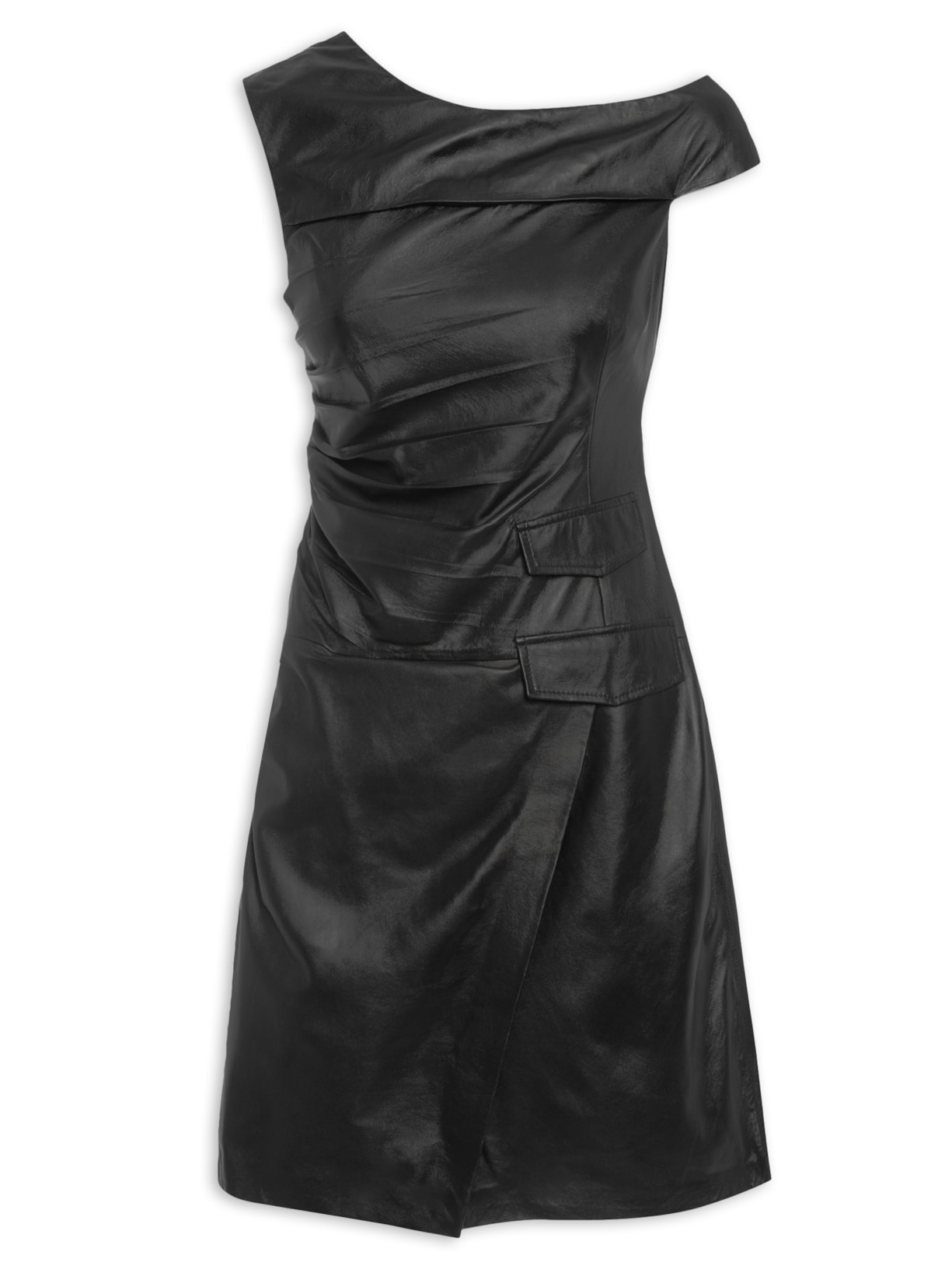 Vestido Ombro único Couro - Preto