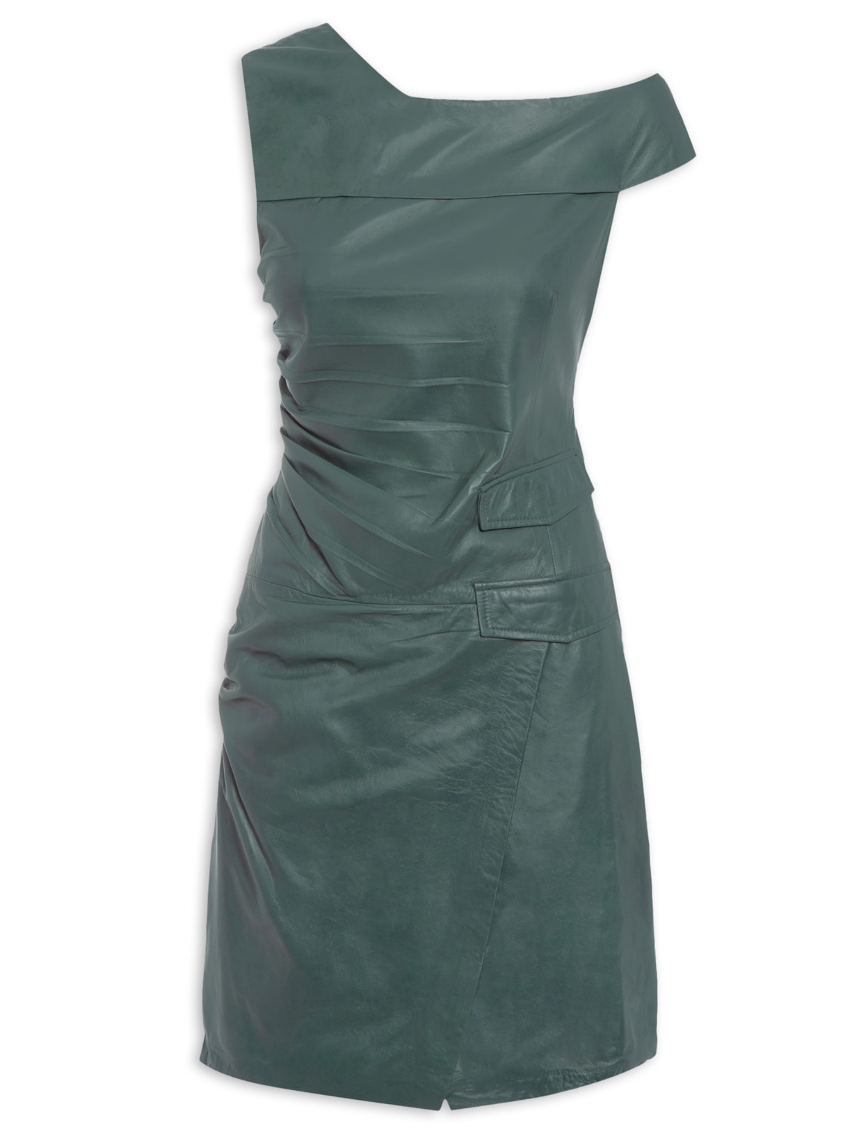 Vestido Ombro único Couro - Verde