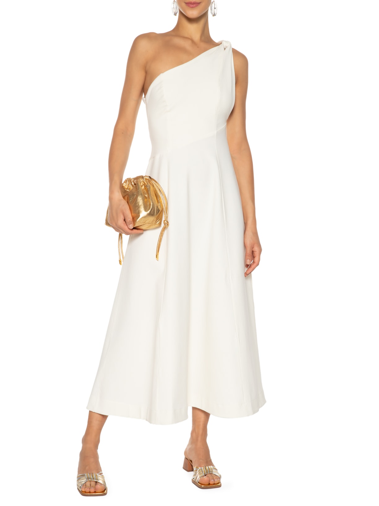 Vestido Ombro único Godê Off White