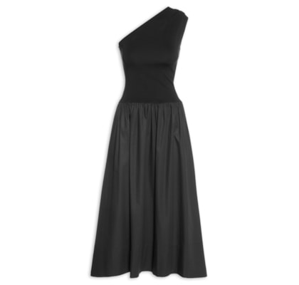 Vestido Ombro Único Saia Franzida - Preto