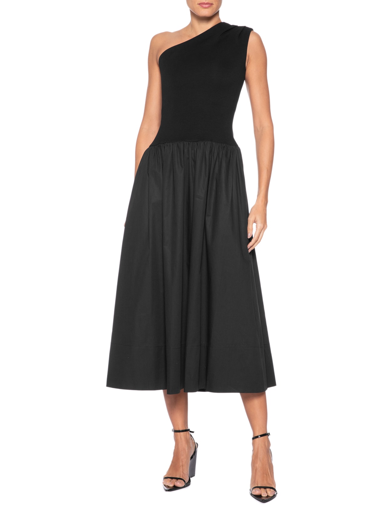 Vestido Ombro Único Saia Franzida Preto Andrea Marques