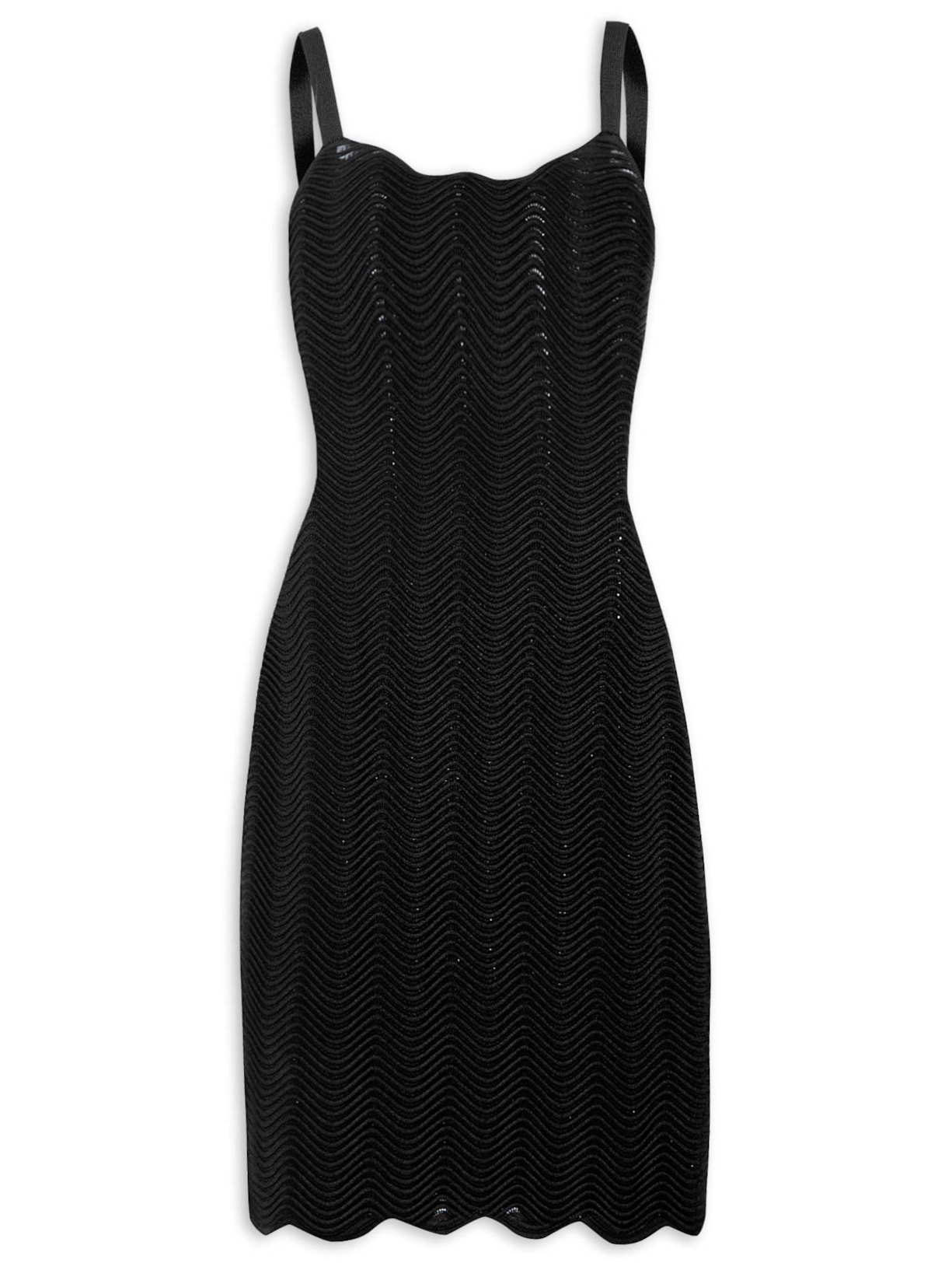 Vestido Ondas Tricot Peplum - Preto