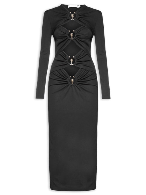 Vestido Orbit Ruched Long Sleeve - Preto