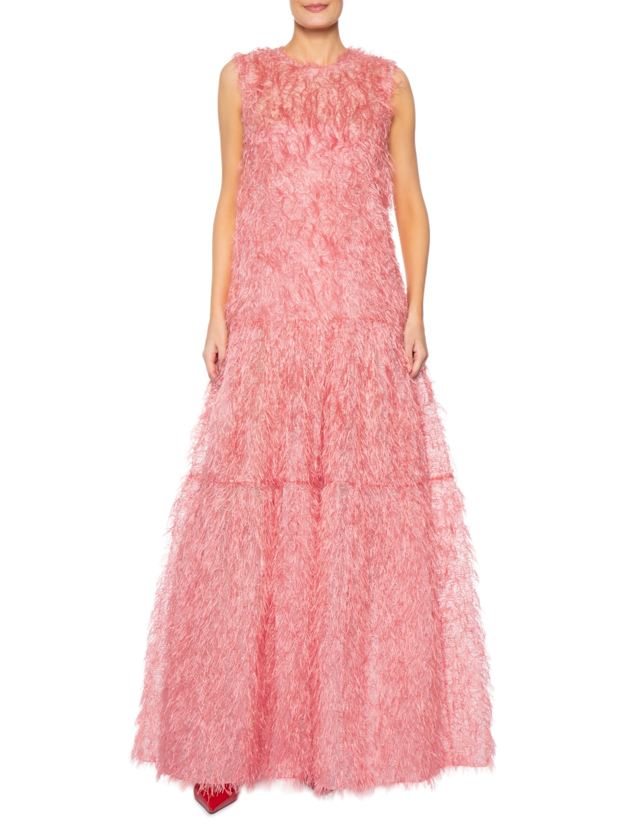 Vestido Organza Plumas Rosa Paula Raia