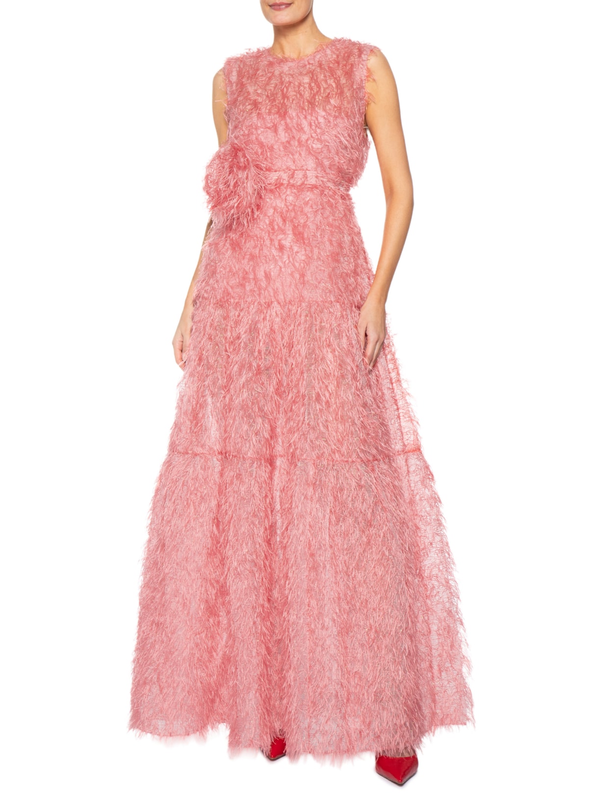 Vestido Organza Plumas Rosa Paula Raia