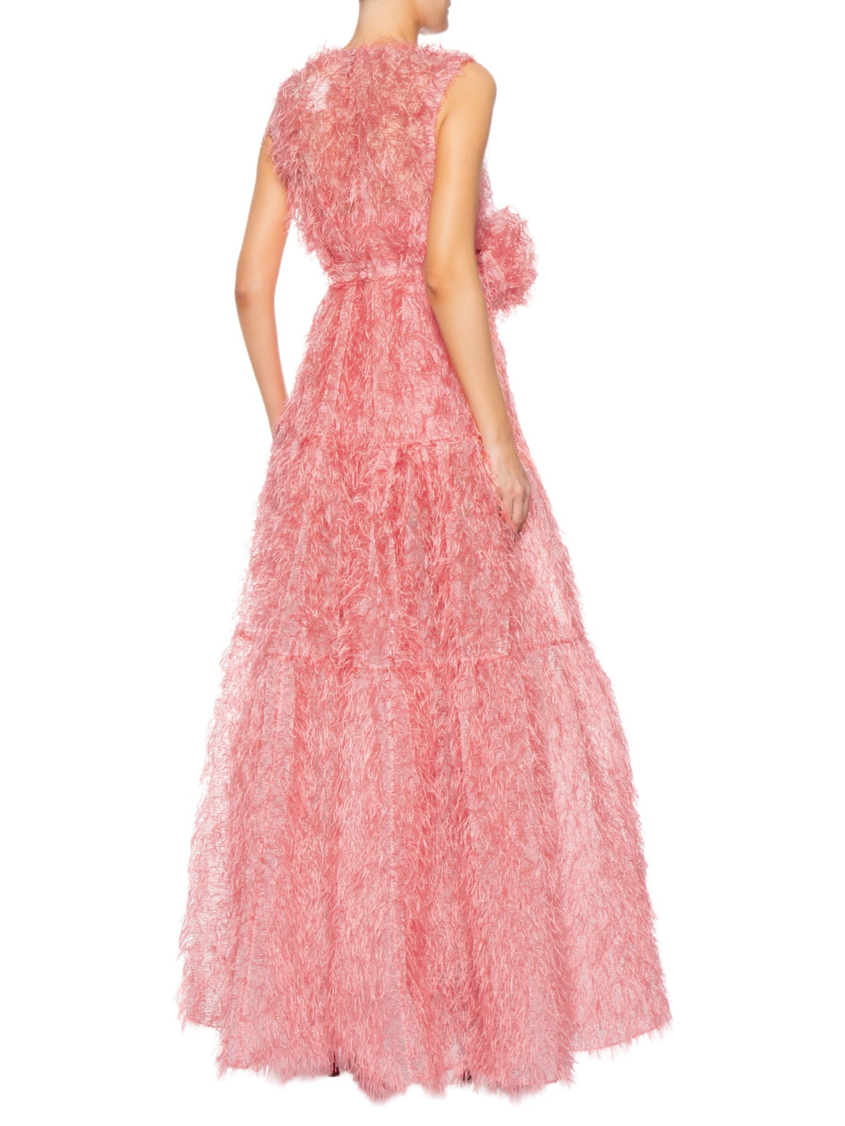Vestido Organza Plumas Rosa Paula Raia