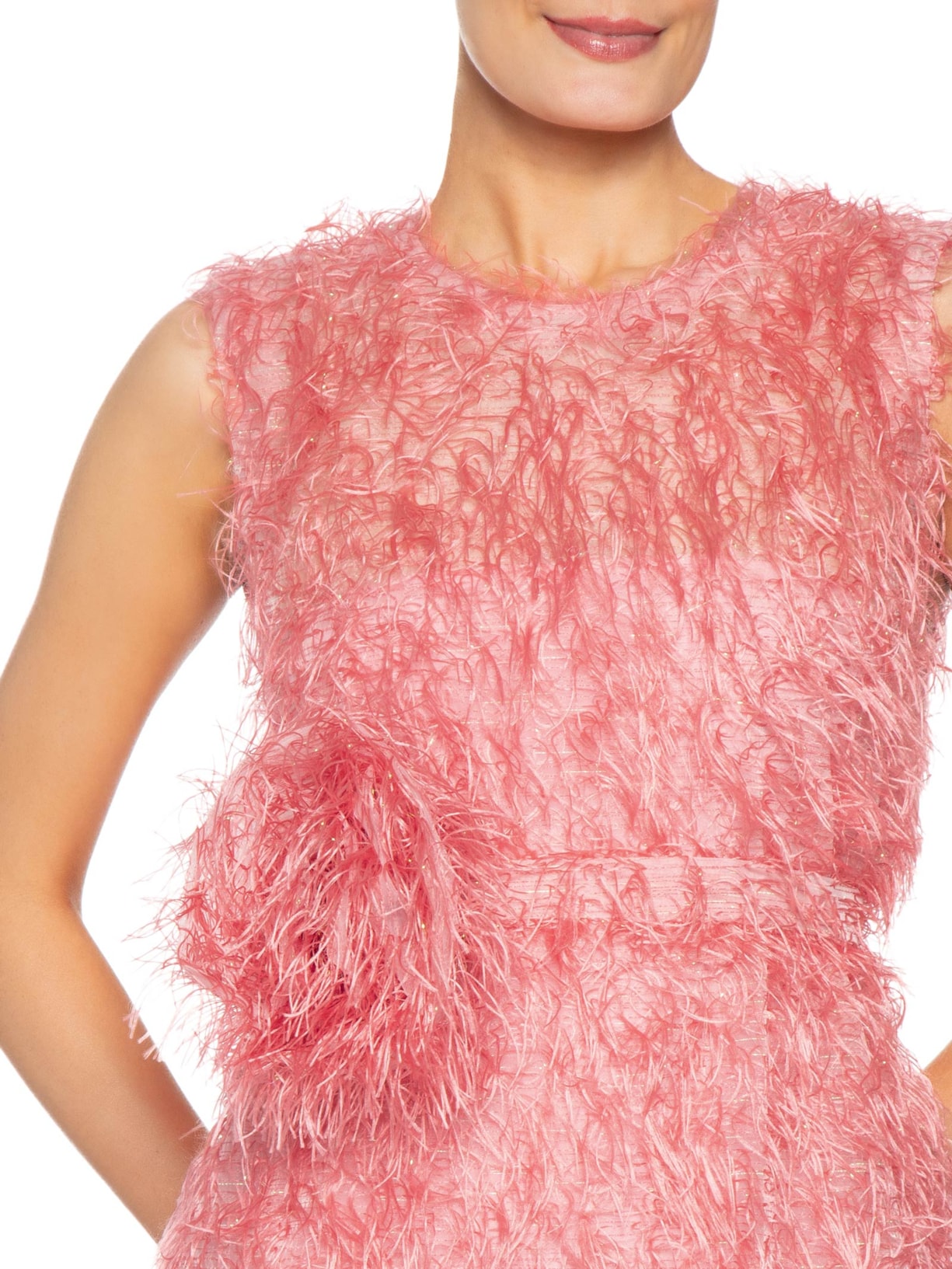 Vestido Organza Plumas Rosa Paula Raia
