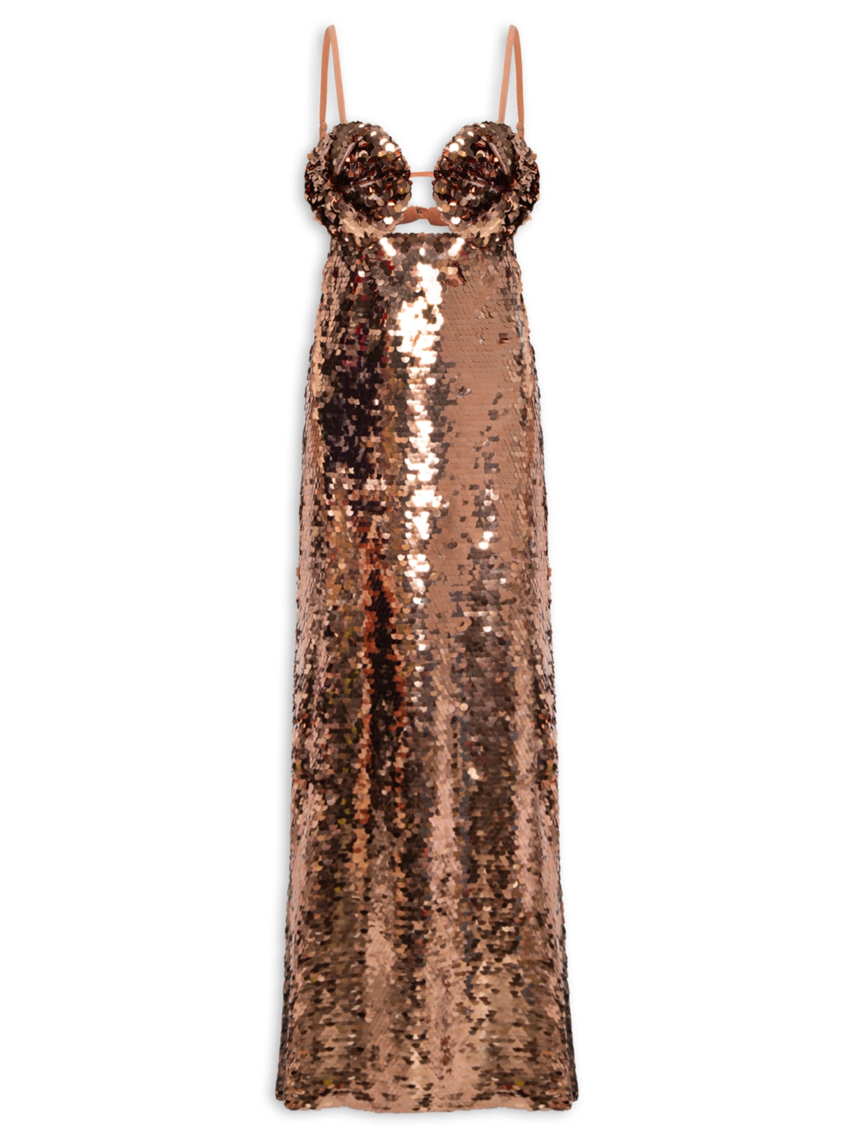 Vestido Paetê Fuxico Romã - Marrom