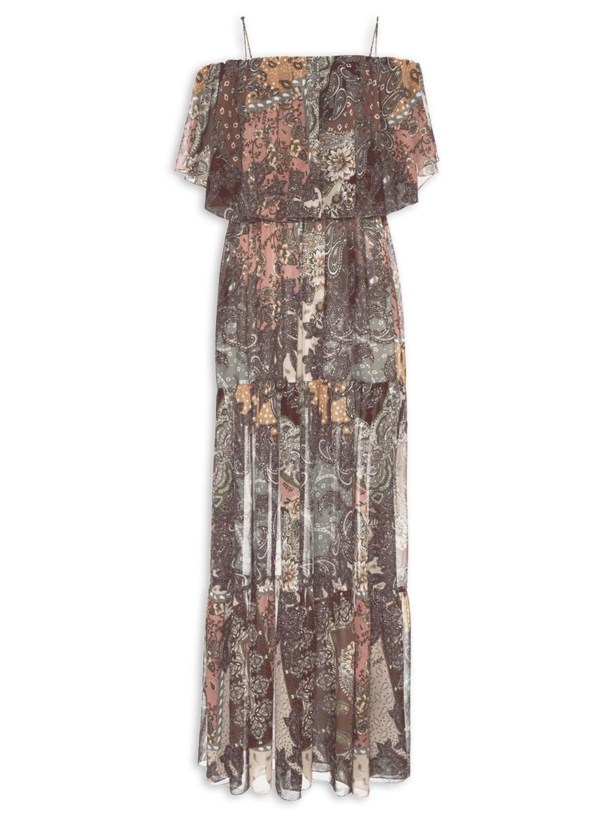 Vestido Paisley Carmel Marrom Mixed