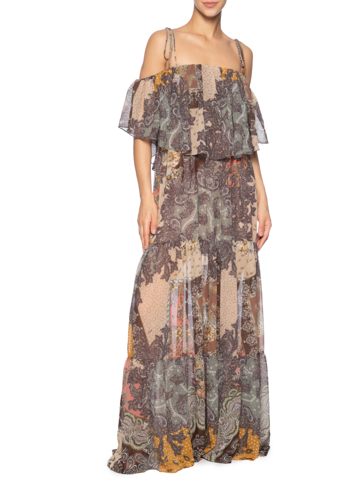 Vestido Paisley Carmel Marrom Mixed