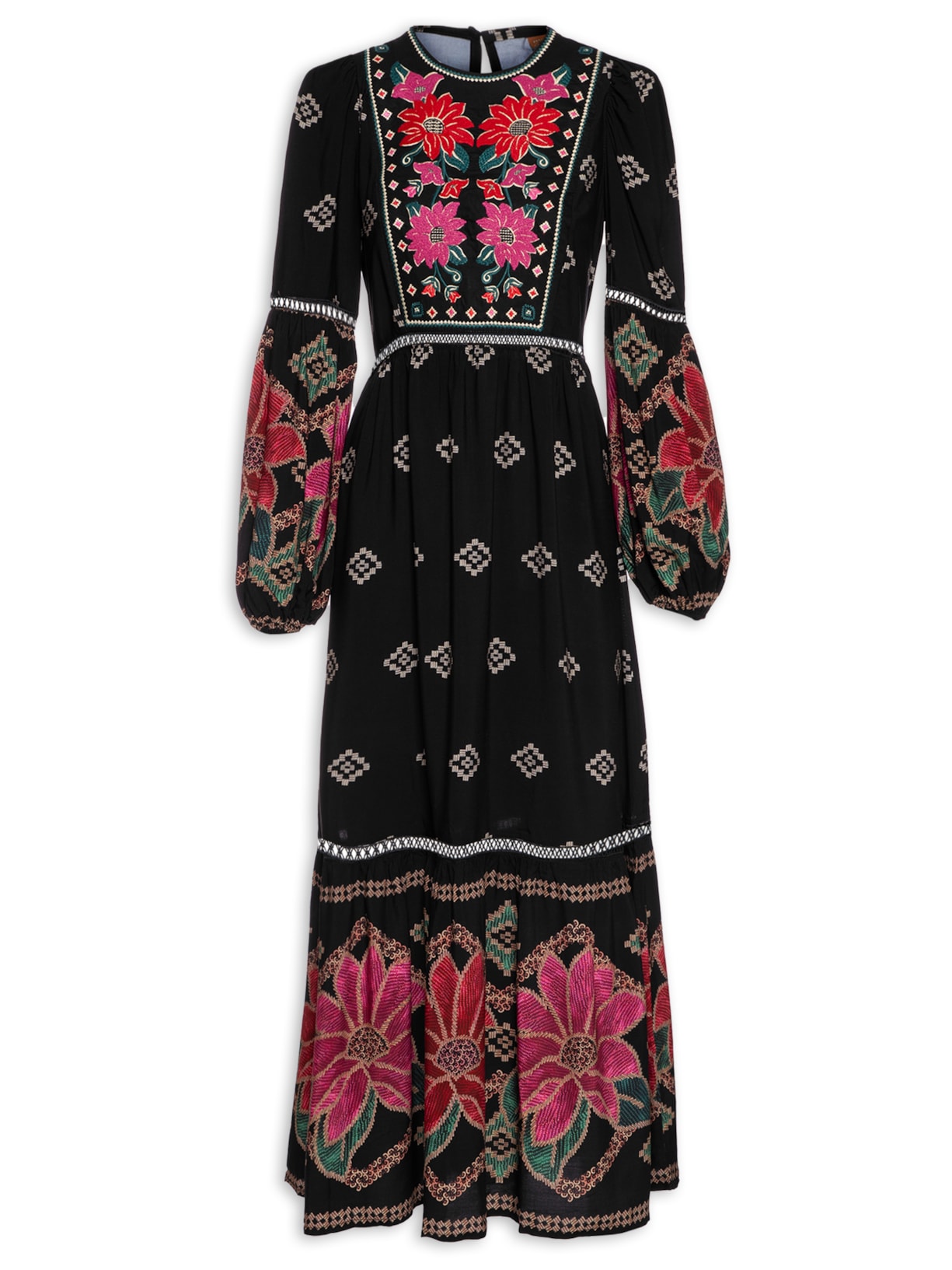 Vestido Pala Bordado Da Amsterdam - Preto