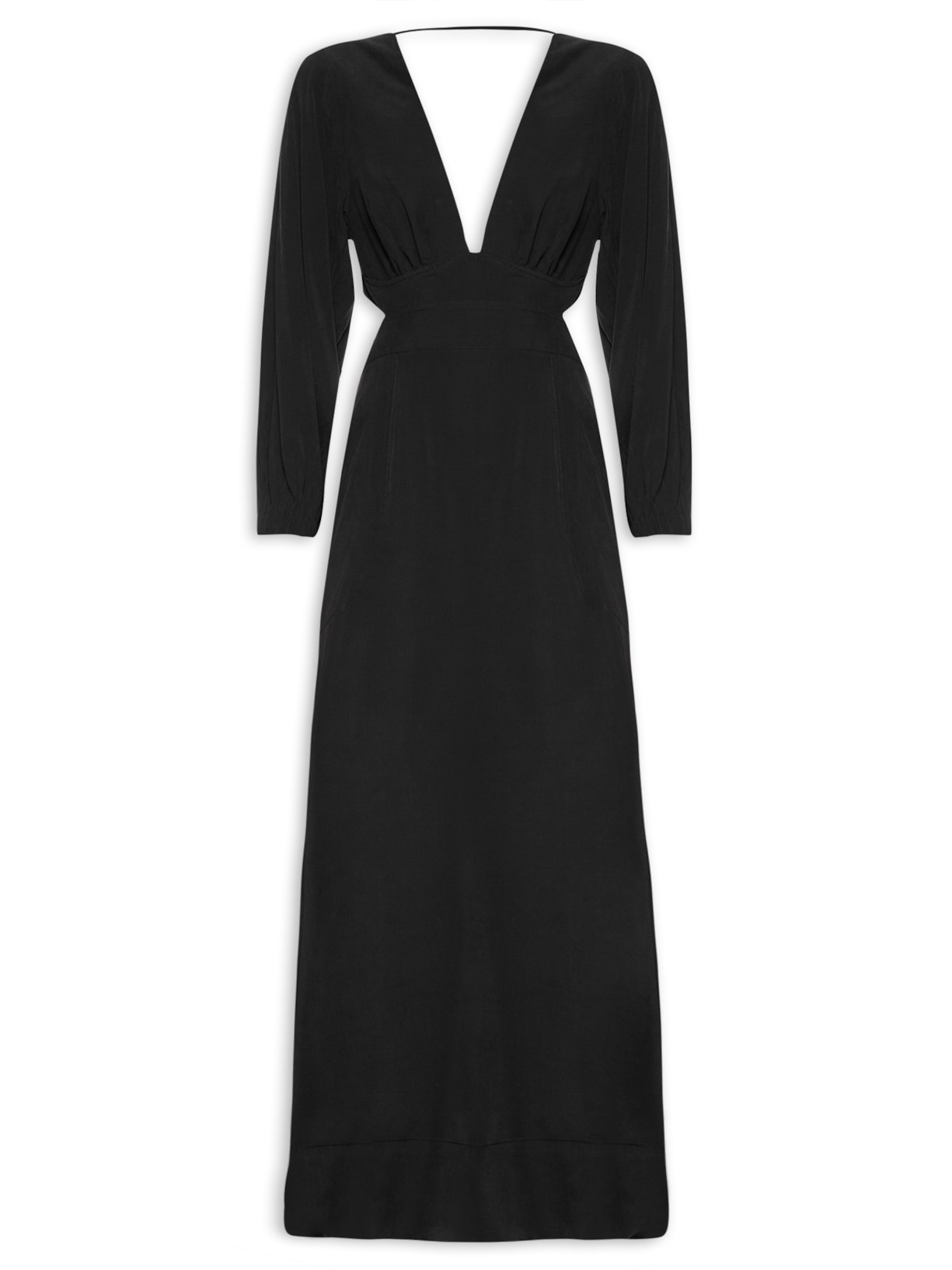 Vestido Pala Decote Manga Longa - Preto