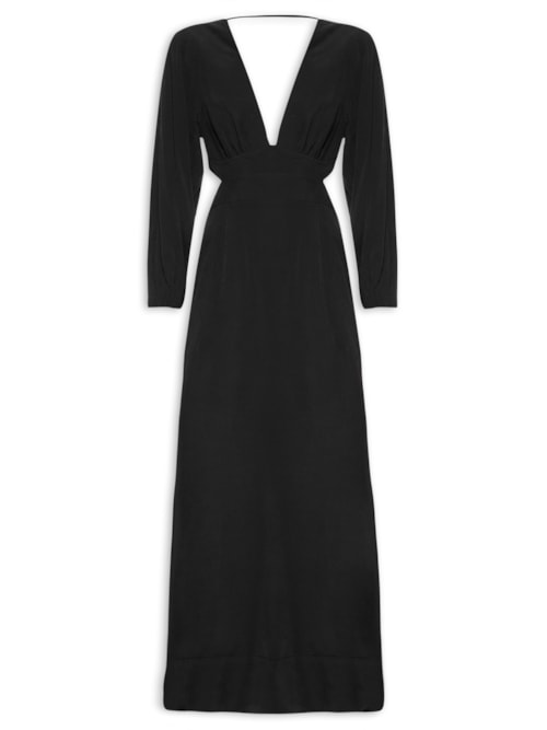 Vestido Pala Decote Manga Longa - Preto