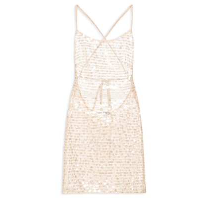 Vestido Palha Paetê Curto - Bege