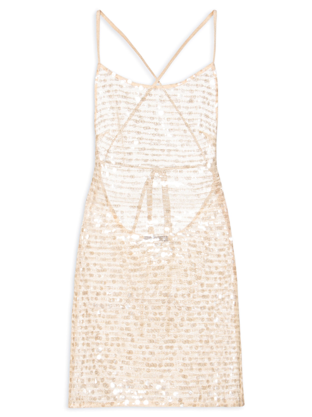 Vestido Palha Paetê Curto - Bege