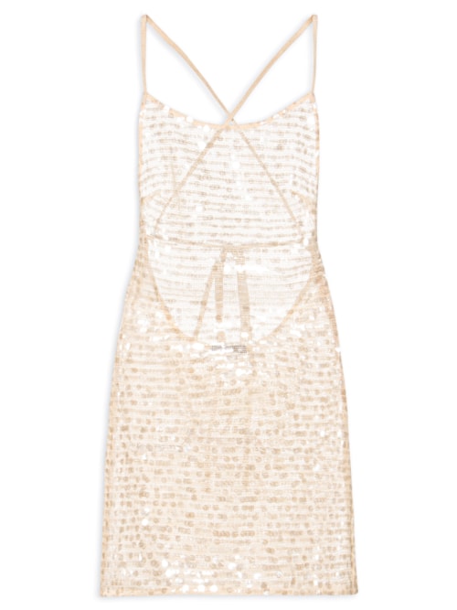 Vestido Palha Paetê Curto - Bege