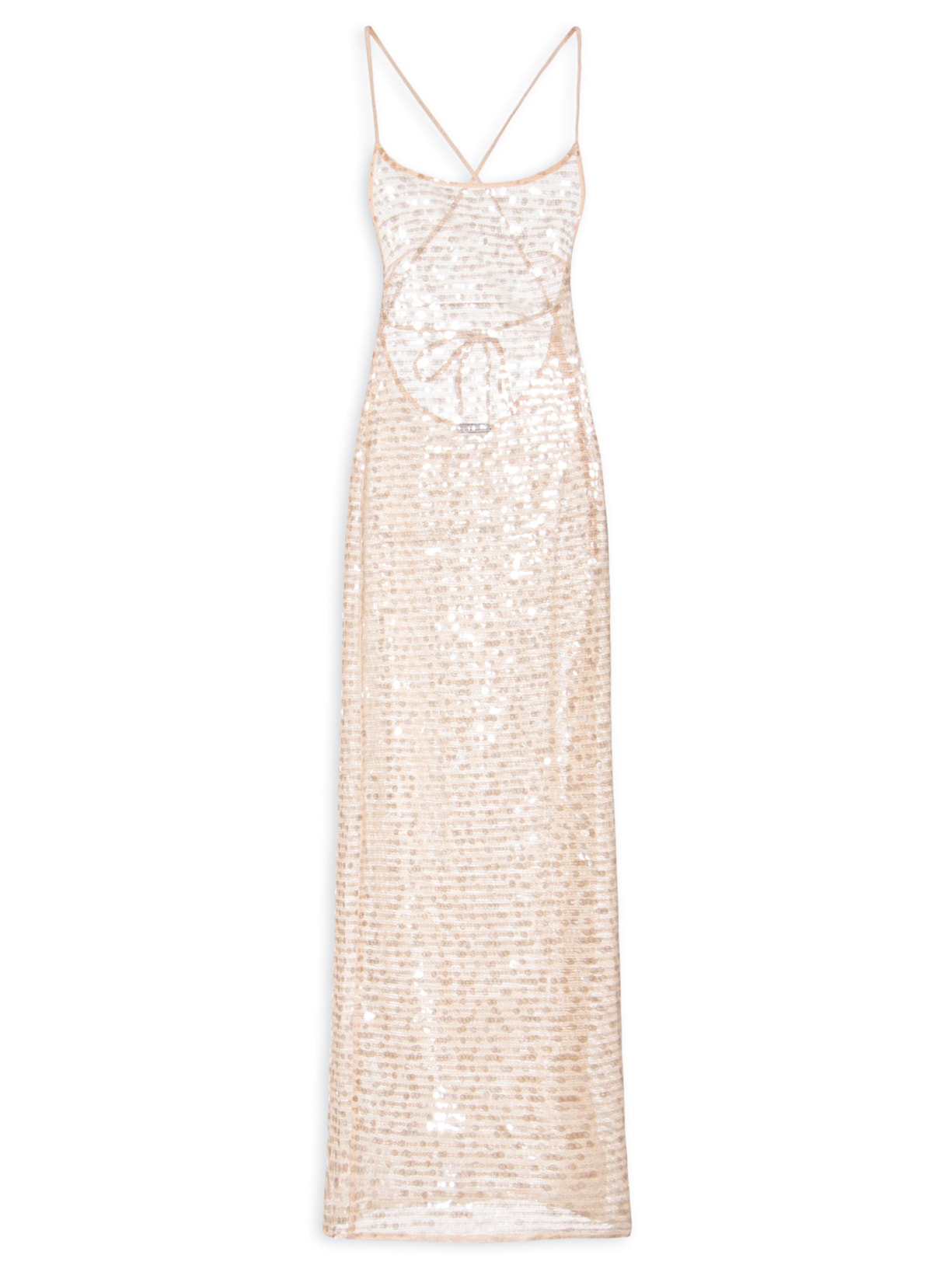 Vestido Palha Paetê Longo - Bege