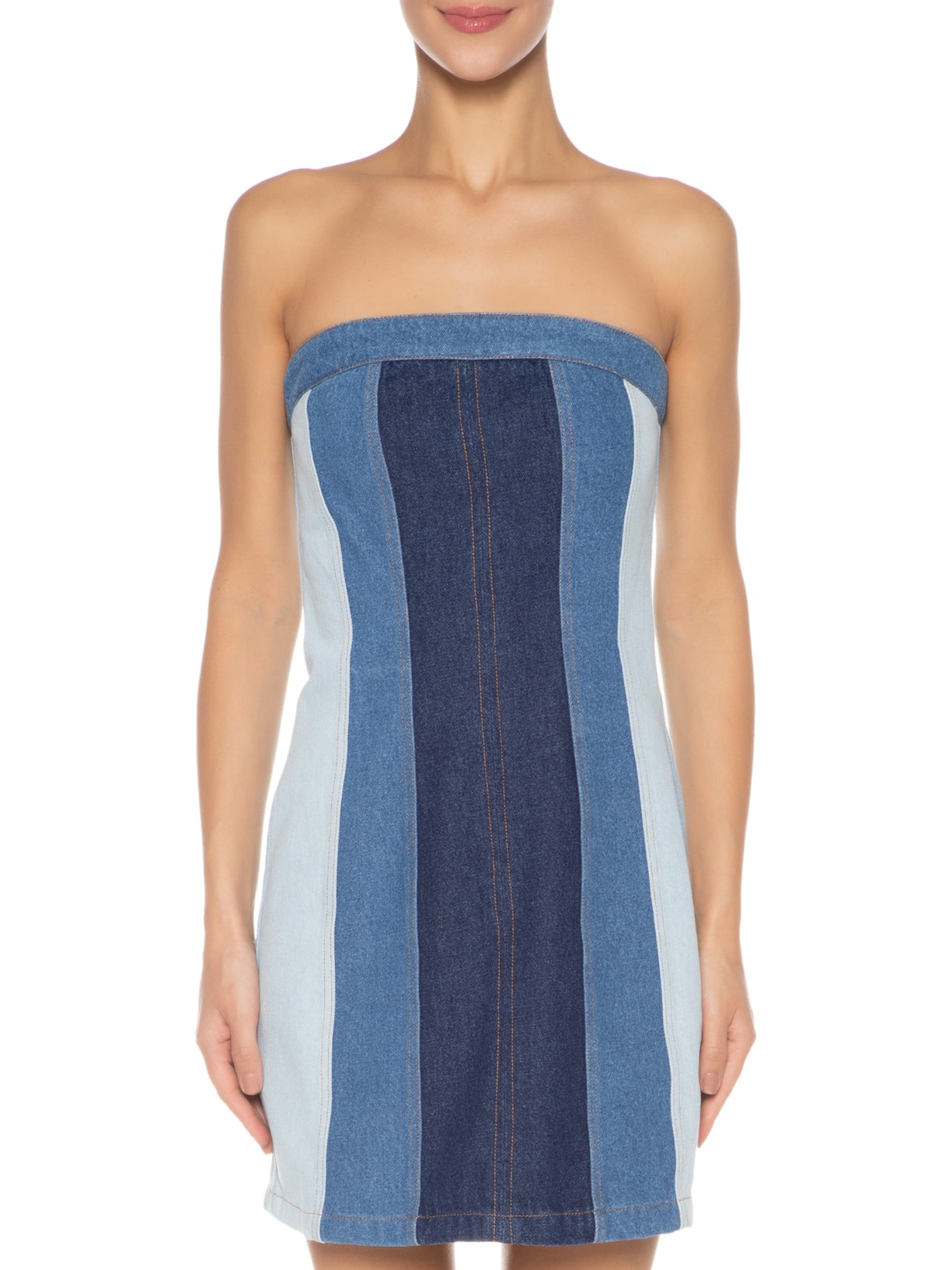 Vestido Patch Jeans Sem Alça Azul Farm