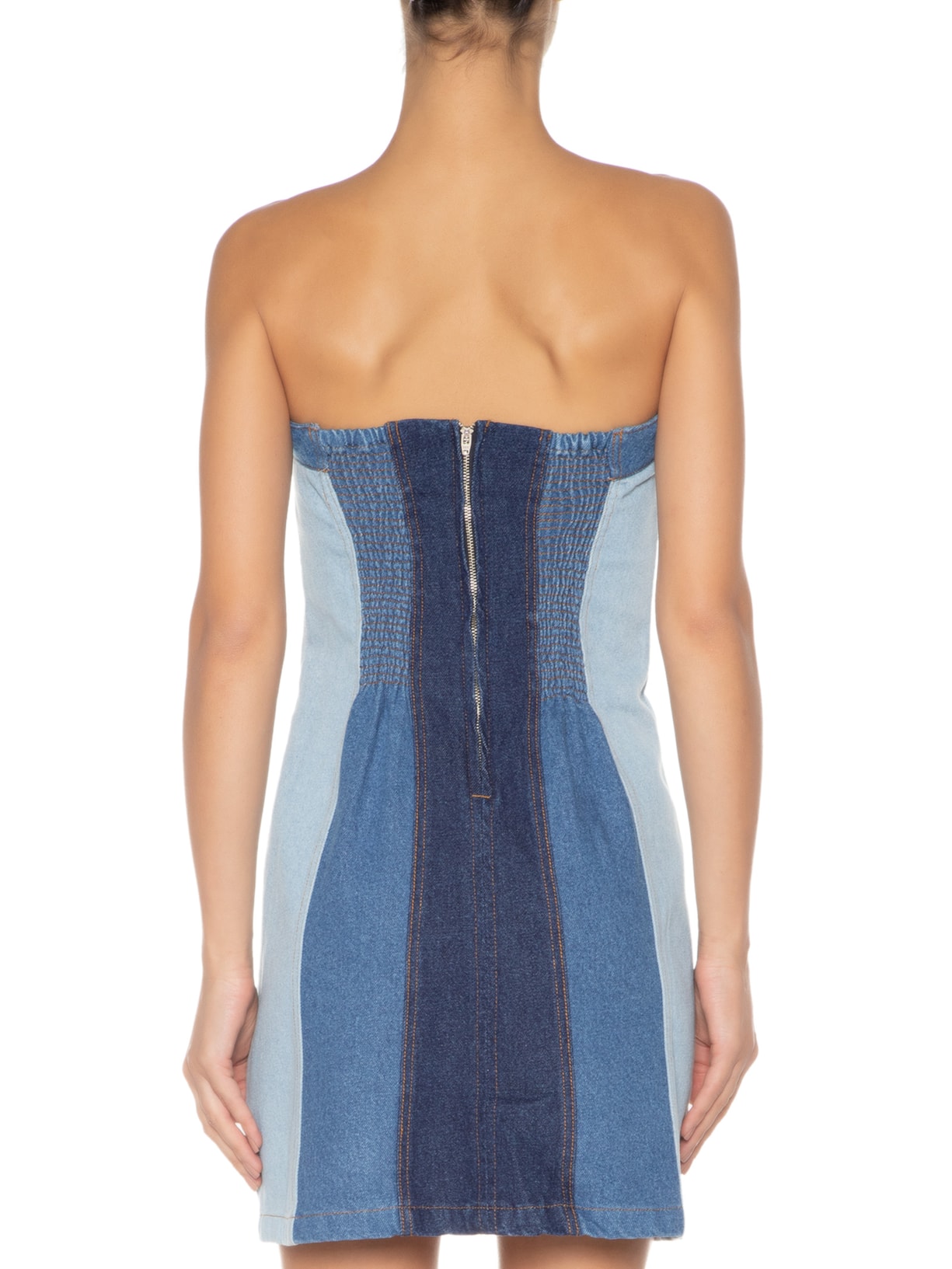 Vestido Patch Jeans Sem Alça Azul Farm