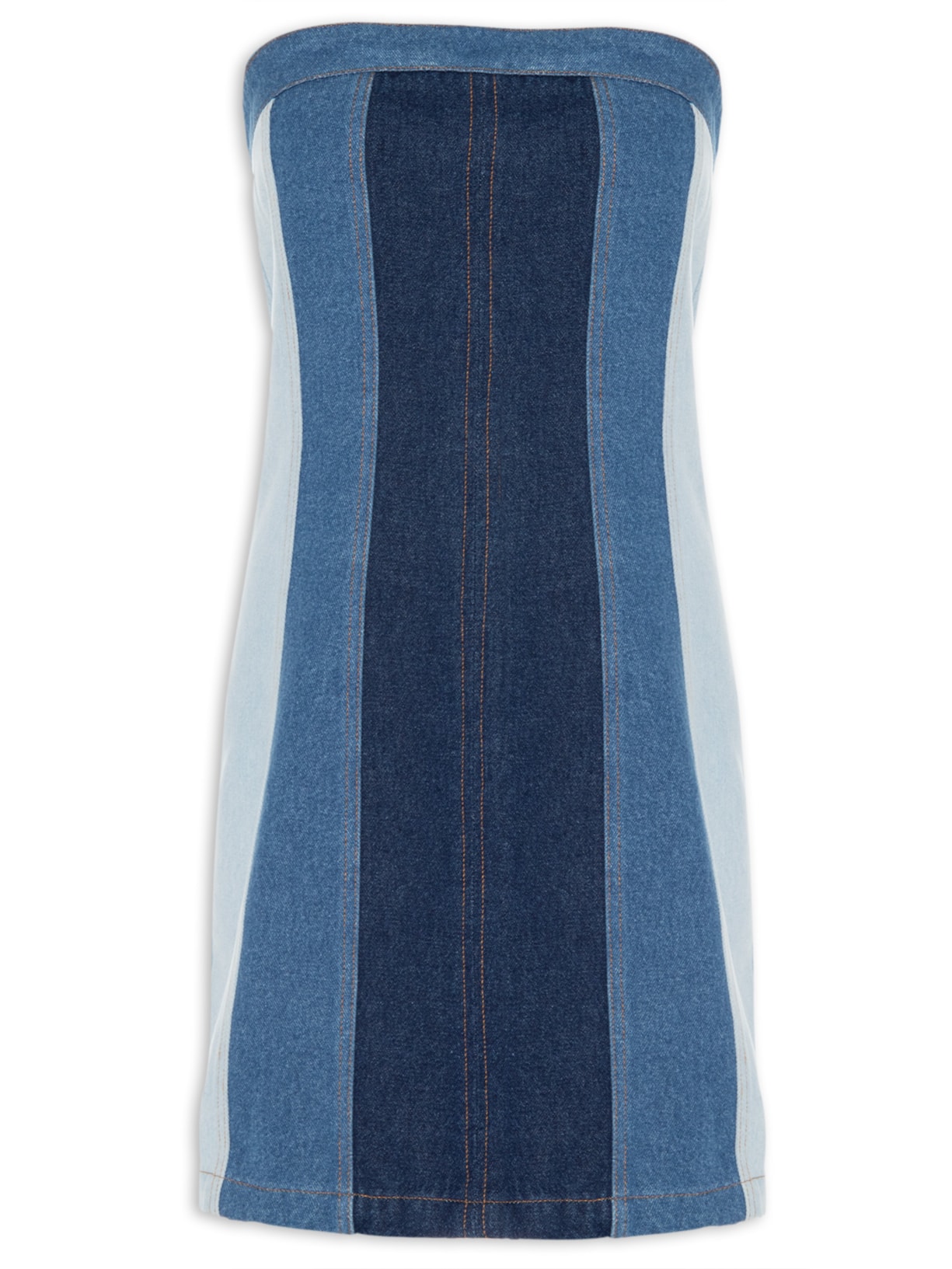 Vestido Patch Jeans Sem Alça Azul Farm