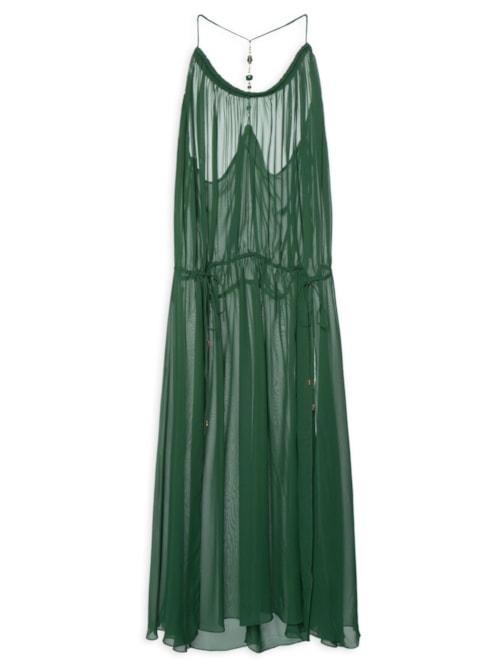 Vestido Pedras Decote Resort Midi - Verde