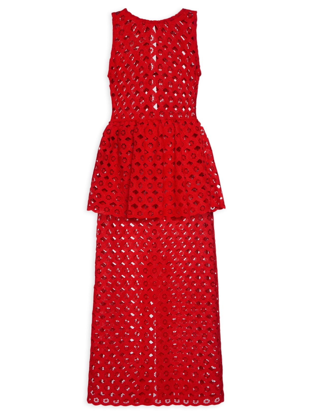 Vestido Peplum Guipure - Vermelho