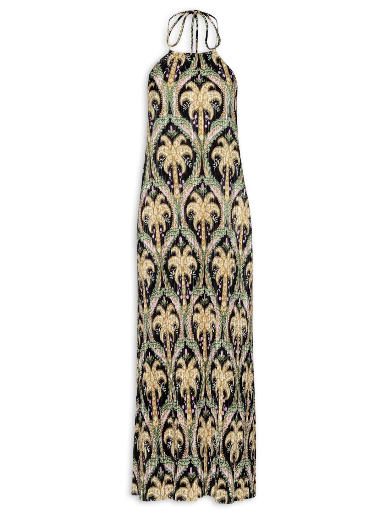 Vestido Plissado Camafeu Tropical Preto Farm