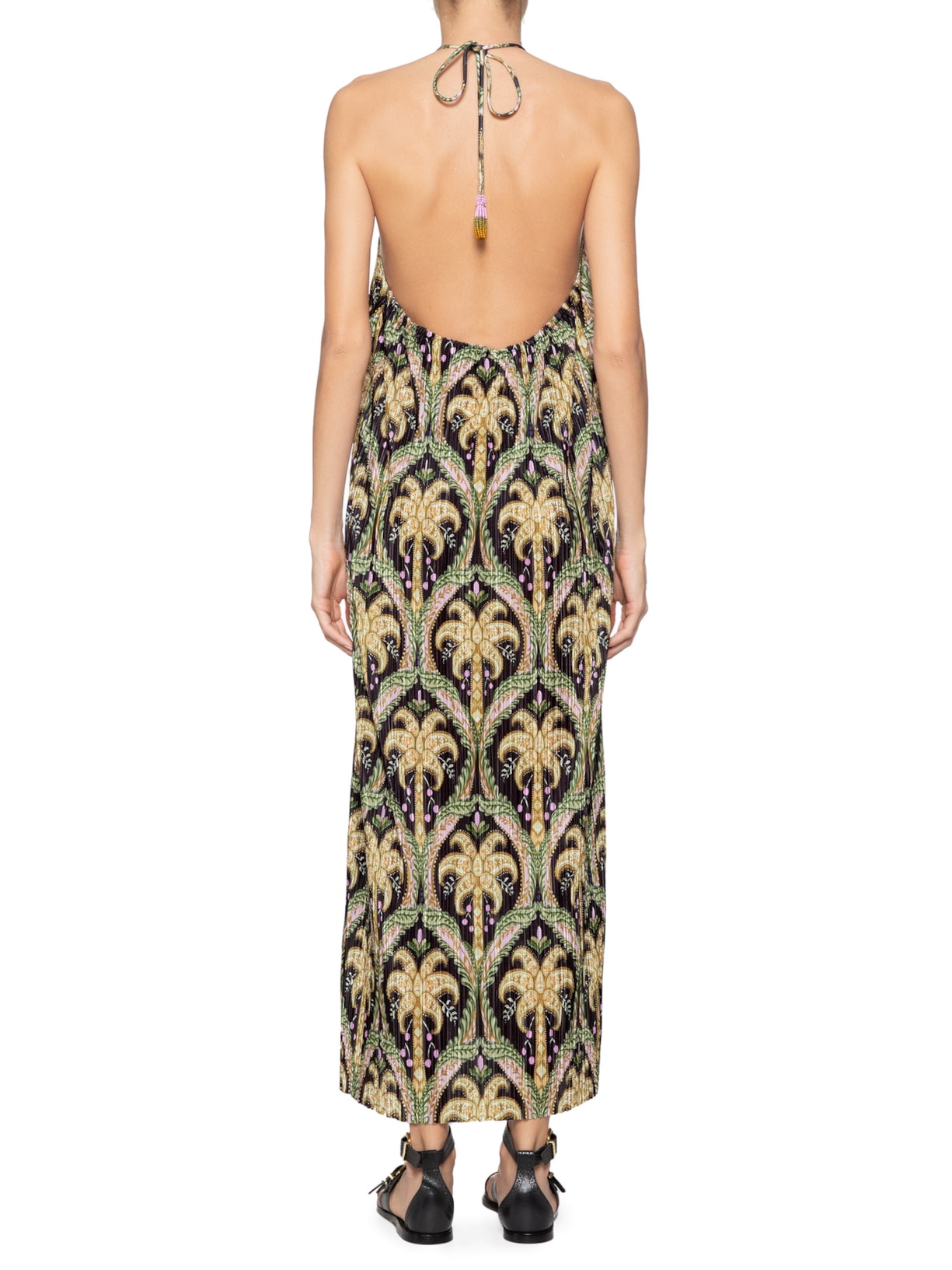 Vestido Plissado Camafeu Tropical Preto Farm