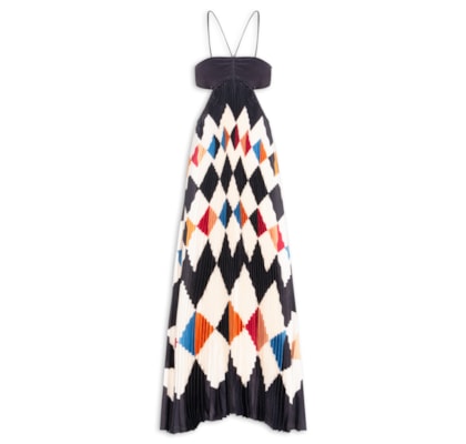 Vestido Plissado Circo Gráfico - Preto