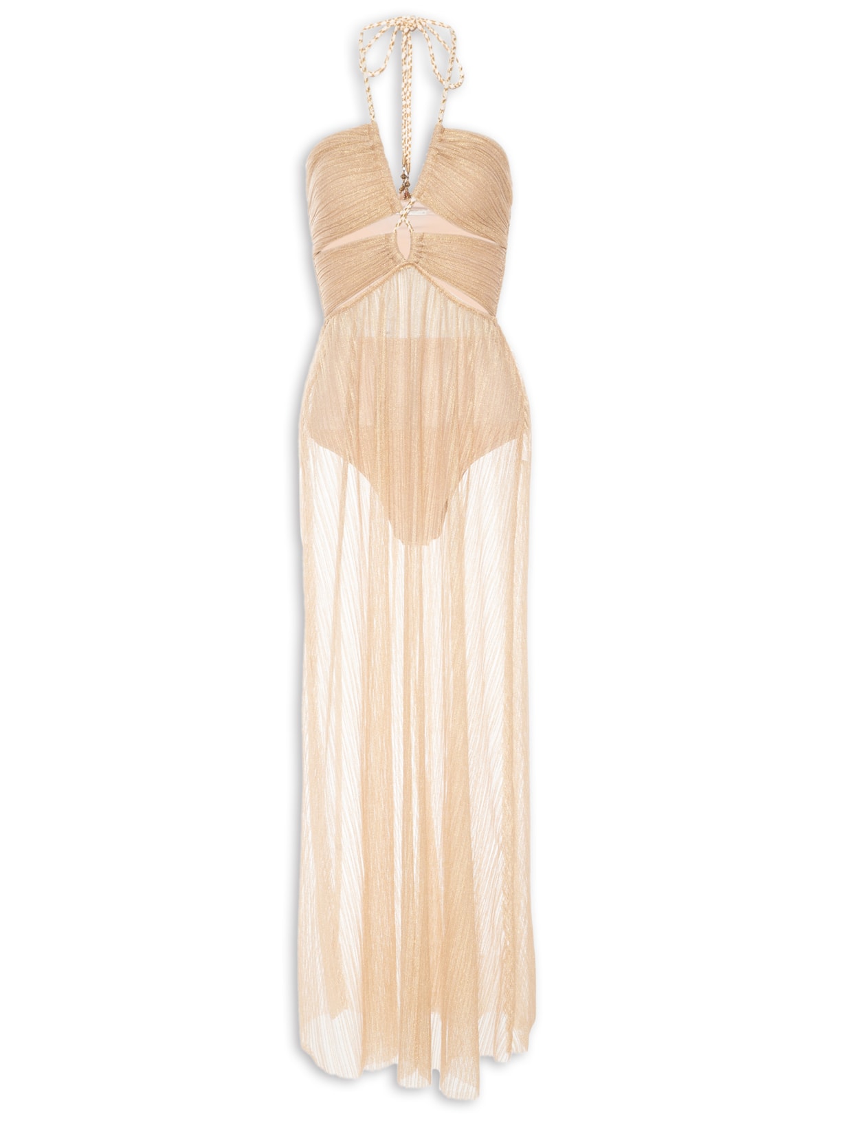 Vestido Plissado Com Lurex - Dourado