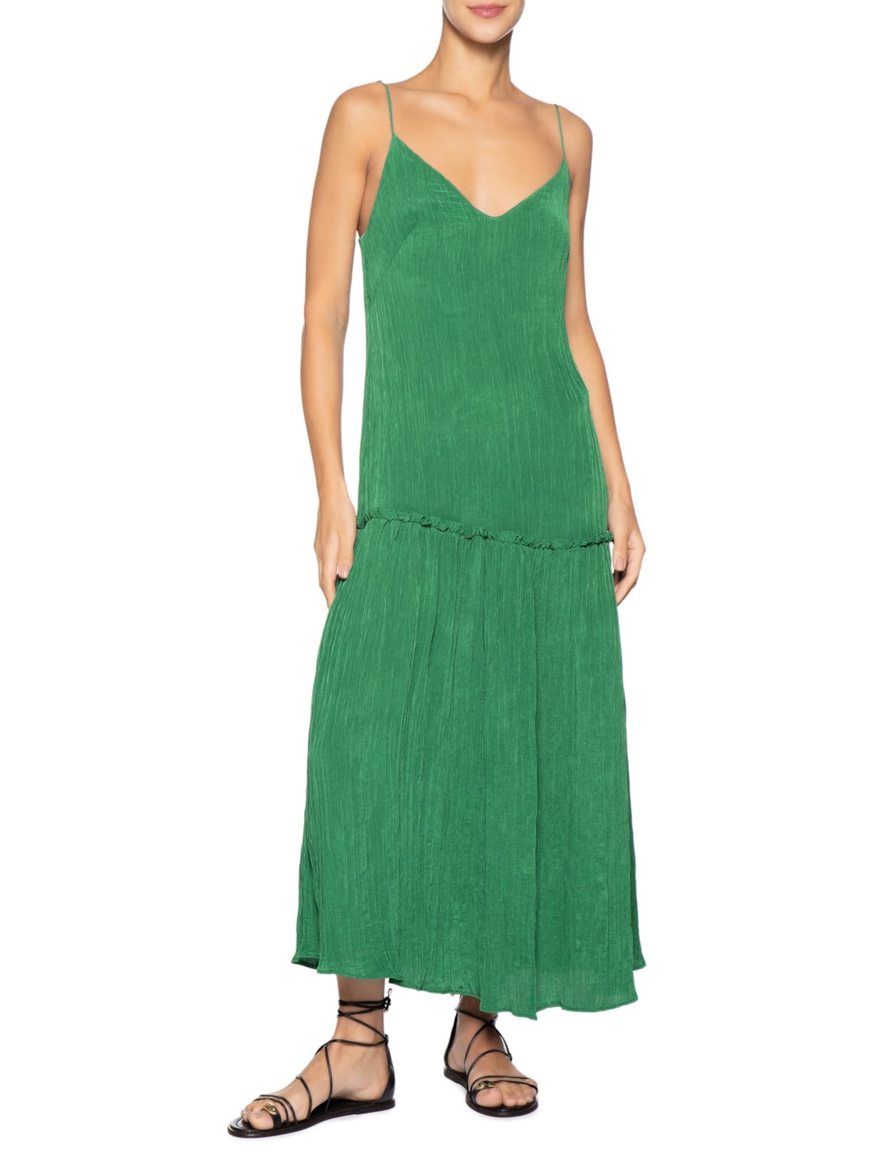 Vestido Plissado Midi Verde Farm