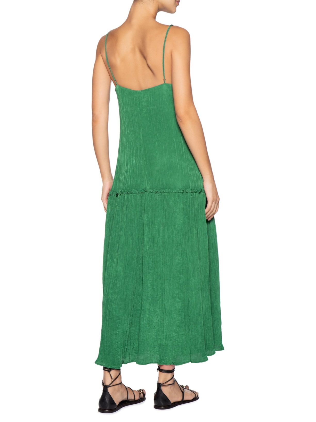 Vestido Plissado Midi Verde Farm